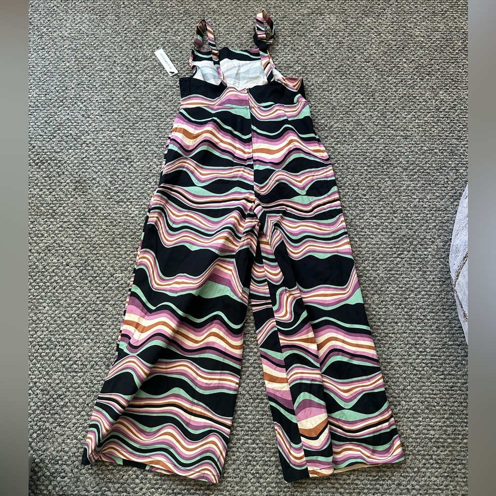 Black and Pink Wavy Striped Jumpsuit with Wide-Leg Silhouette